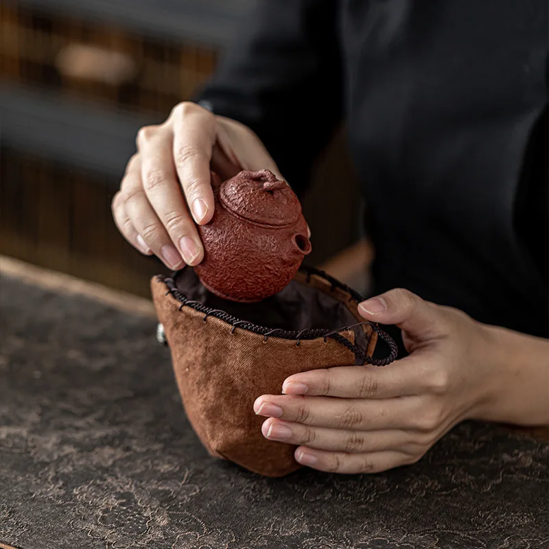 Linen Tea Cup Storage Bag - Handmade Portable Travel Pouch for Tea Ceremony, Safe Transport, for Outdoor or Home Use