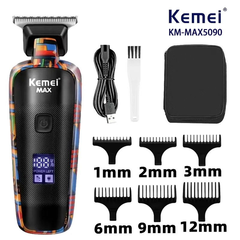 Kemei KM-MAX5090 전기 헤어 클리퍼 다기능 가정용 헤어 트리머 프린팅 그래피티 면도기 USB 남성용 전기 면도기..