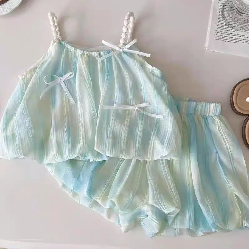 Summer Hot Selling Baby Unisex Sleeveless Striped Vest and Shorts Clothing Set