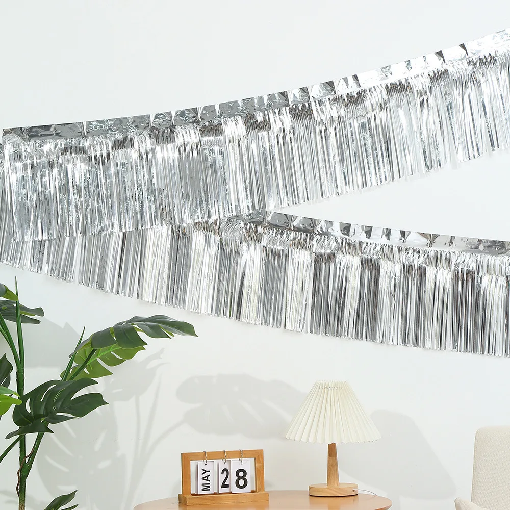 New Foil Fringe Metallic Tinsel Wall Hanging Backdrop Banner for