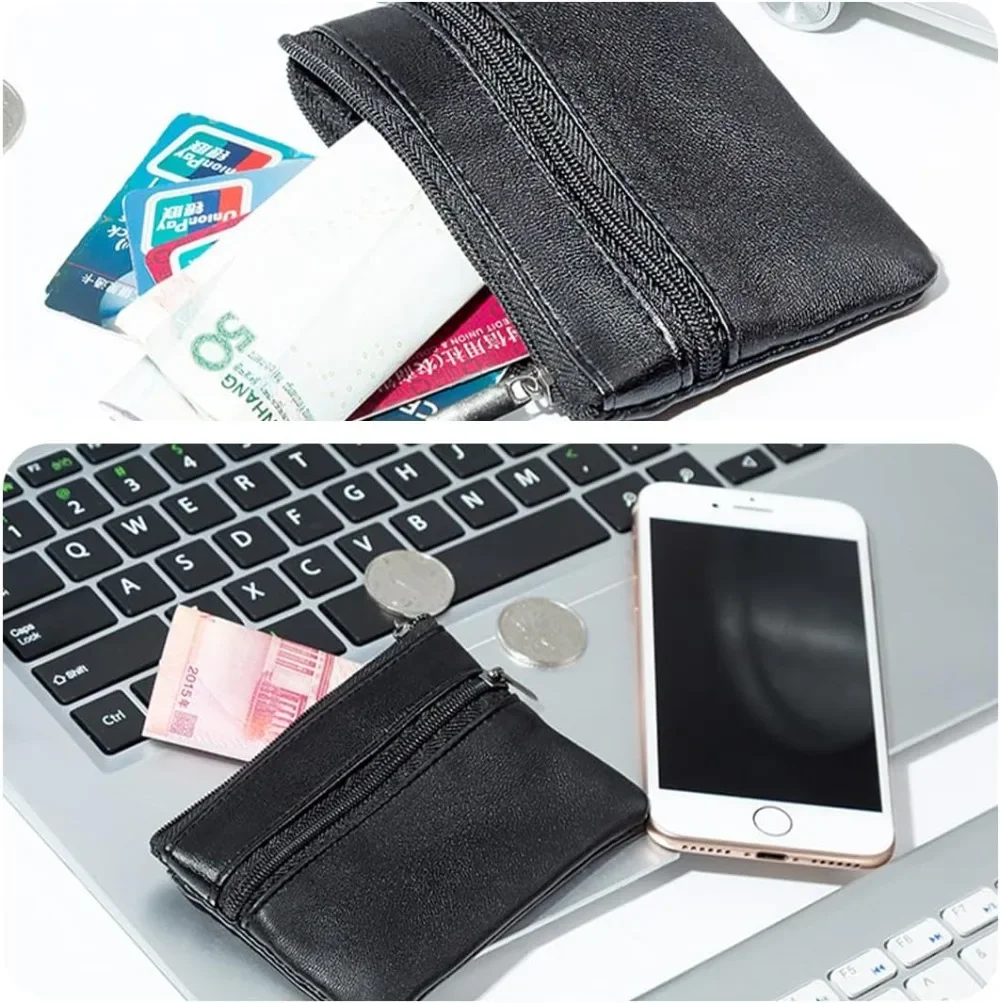 Unisex Leather Zipper Coin and Key Holder Wallet