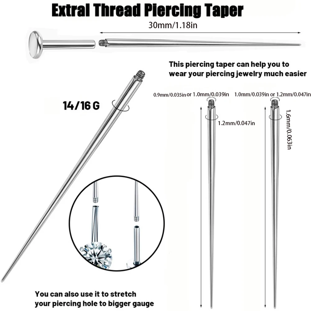 G23 Titanium 14/16/18G Insertion Pin Taper Easy For Piercing Earrings Jewelry Wear Easy lip Navel Tongue Ear PiercingTool