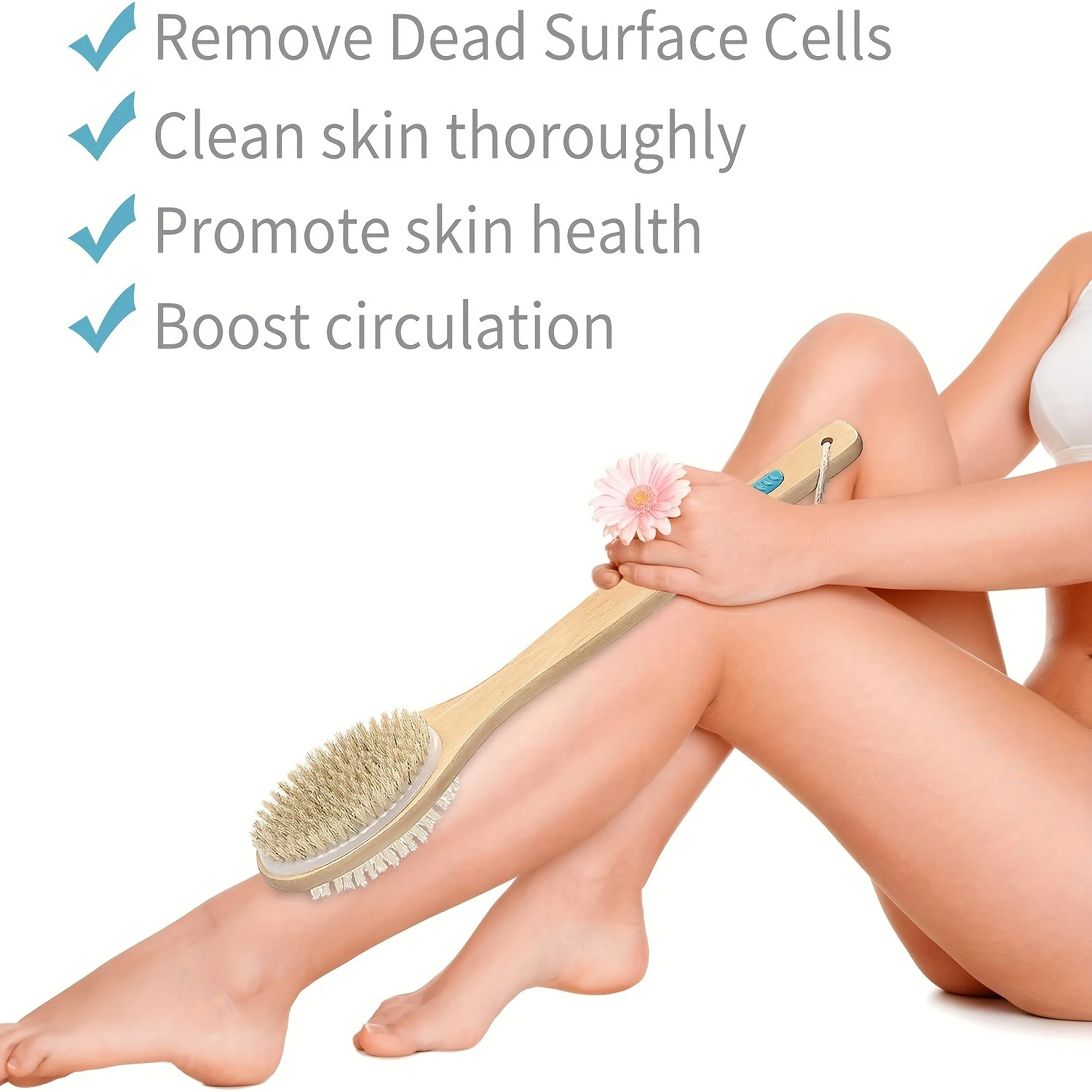 Refresh" Dual-Sided Long Handle Shower Brush-Soft & Stiff Bristles For Wet Or Dry Body Exfoliation, Nylon Fiber, Fragrance-Fre