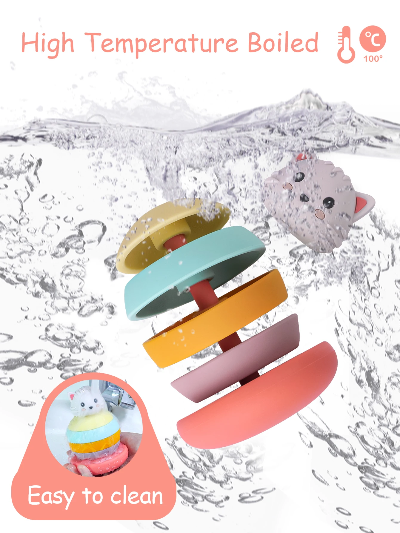 1 Set Cute Cat Building Blocks Baby Montessori Toys Soft Building Blocks Silicone Stacking baby birthday Gifts