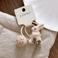 Autumn Winter Sweet 3D Embroidery Cute Rabbit Baby Velvet BB Clips Side Hairpins Girls Sakura Pink Fluffy Pom Pom Hair Ties - Image 6