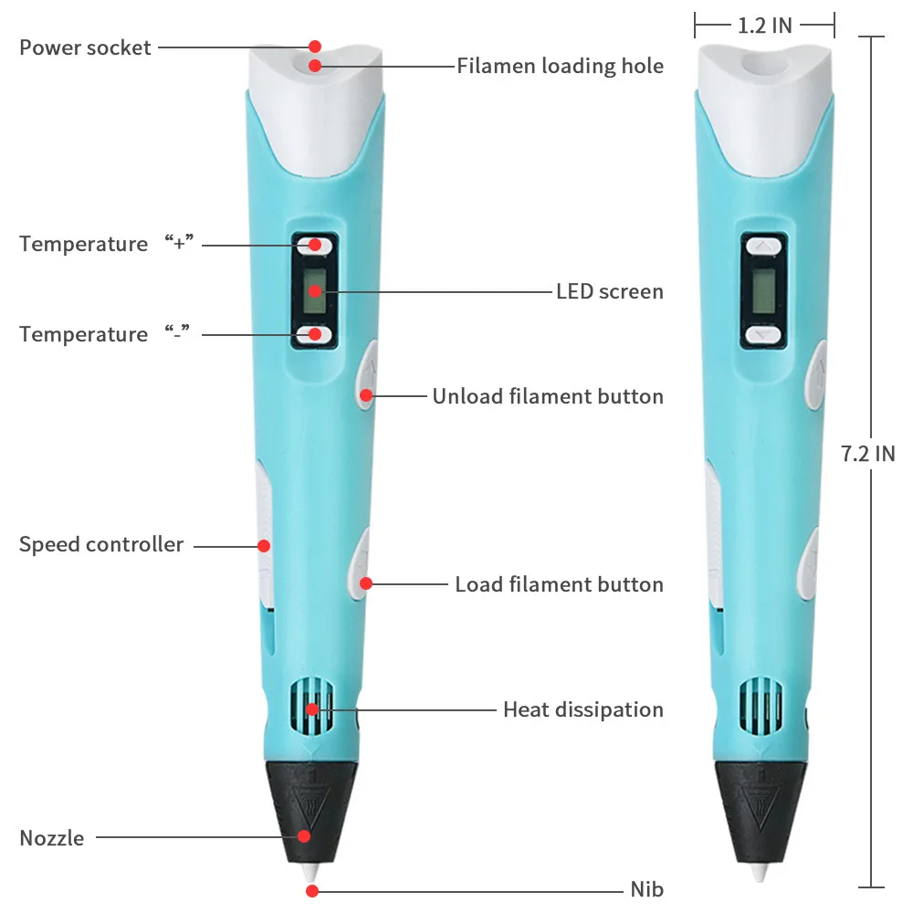 1 Set 3d Pen LCD Screen DIY 3D Printing Pen 200m PLA Filament Creative Toy Gift For Kids Design Drawing Children Gift