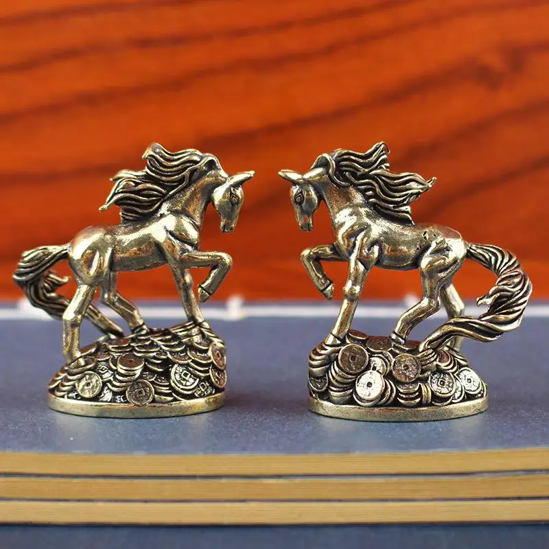 Brass Zodiac Horse With Money Horse Ornaments Desktop Decoration Crafts Ornaments Antique Bronze Animal Miniature Model