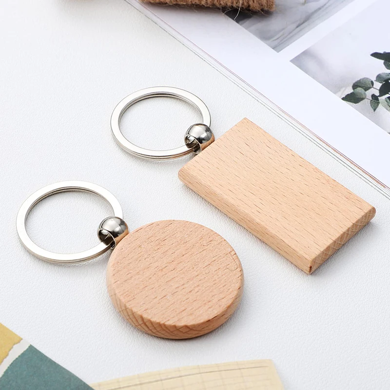 20Pcs Wooden Keychains Blank Wood Key Chain Rectangle Unfinished Wooden Key Ring Key Tags DIY Keychain Supplies