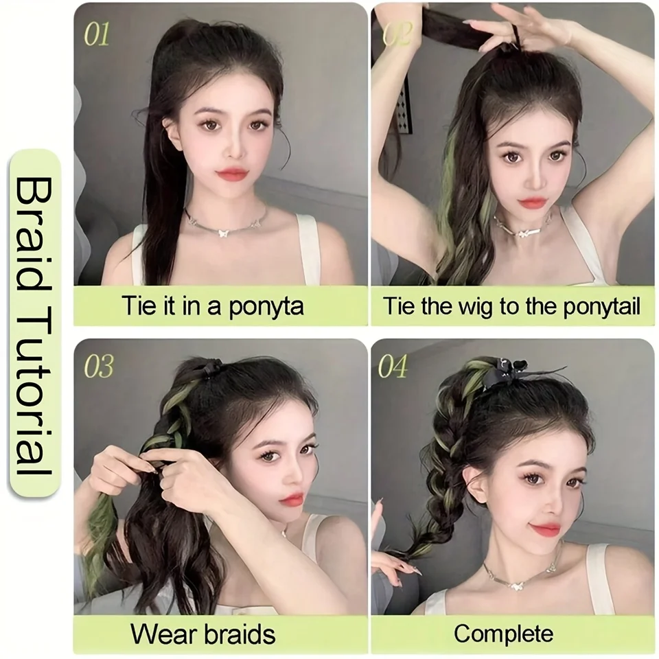 2PCS Natural wave synthetic pair of curly ponytail wig women's ponytail extension extension red blue green highlighting wig