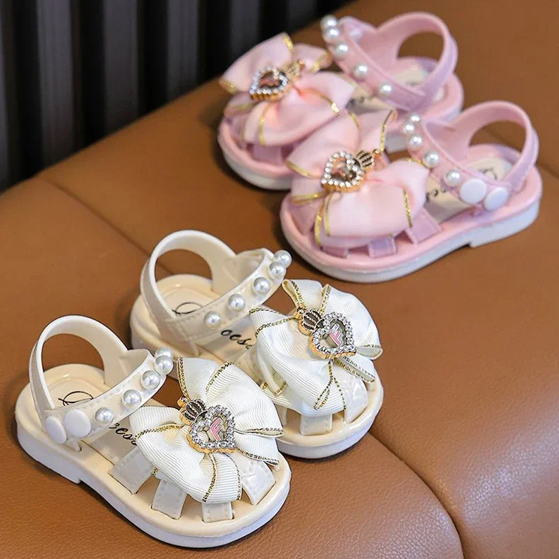 Kids Shoes Kids Sandals Baby Sandals Sandals And Clogs Summer Aged 0-3 Cute Bow Rhinestone Crown Style Baby Shoes For Girls Non-Slip Soft Children Toddler Kids Covered Toes Sandals