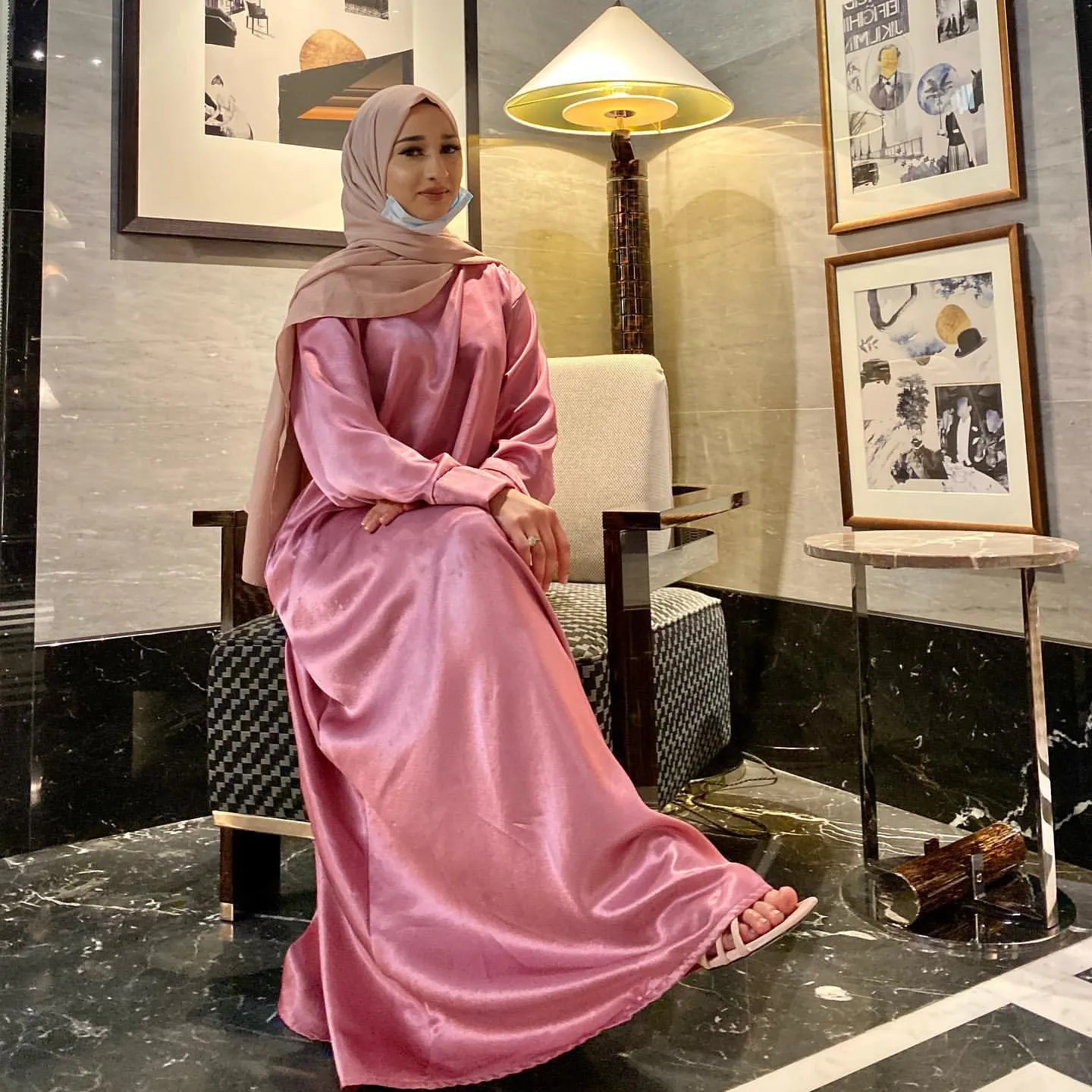 

Latest Manufacturer High Quality Islamic Clothing Muslim Satin Kimono Abaya Dress for EID Maxi Dress