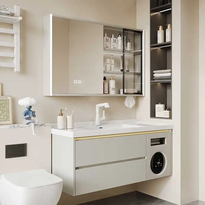 2025 New Modern Minimalist Intelligent Bathroom Vanity Cabinet Built-in Washing Drying Machine Includes Mirror Wash Basin Y2452 5