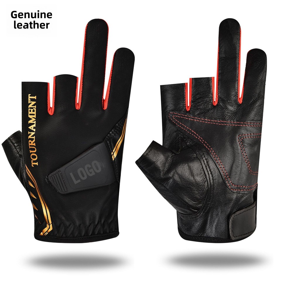 Brand Professional Fishing Gloves for Men Genuine Leather Half Finger Three Fingers Cut Gloves for Fishing Waterproof Glove