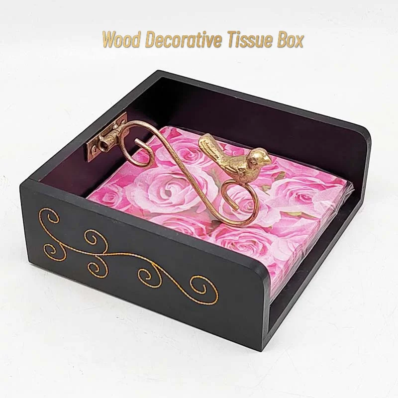 American Retro Solid Wood Decorative Tissue Box Cute Bird Napkin Storage Box Wipes Case Desktop Tissue Pape Home Decoration