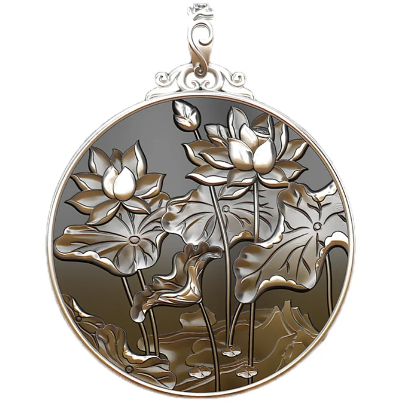 HX Solid Round Card Pendant Safety Buckle Pendant Female Lotus Lanyard Keychain Lotus Pod Silver Carp Men's Pendants pendant necklace,key chain charm