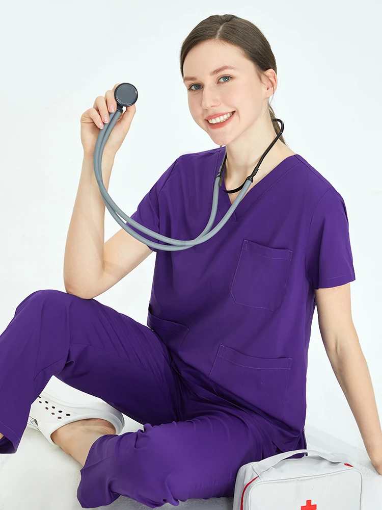 Quick-Dry Women\'s Medical Scrubs Nursing Uniforms 4-way Stretch Ultralite Doctor Nurse Veterinary Outfit Pediatric Scrub Set S11