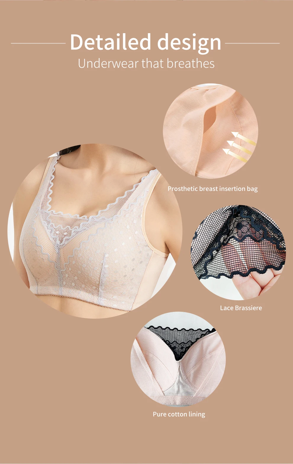 Mastectomy Bra with Pockets - Silicone Breast Form Support Bra for Women