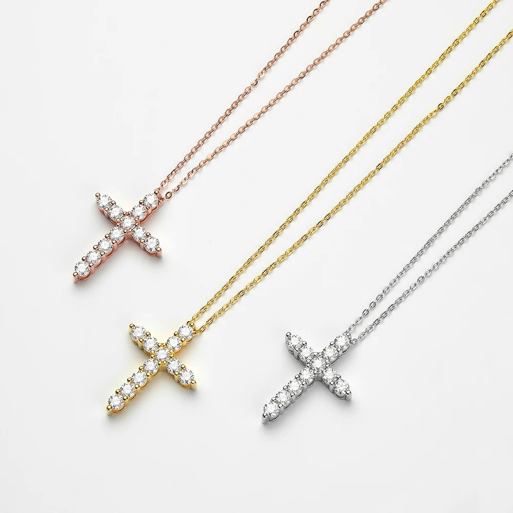 3-5mm D Color Black Moissanite Cross Necklace For Women Men Original S925 Silver Pendant Box Chain Jesus Jewelry GRA Certificate 3