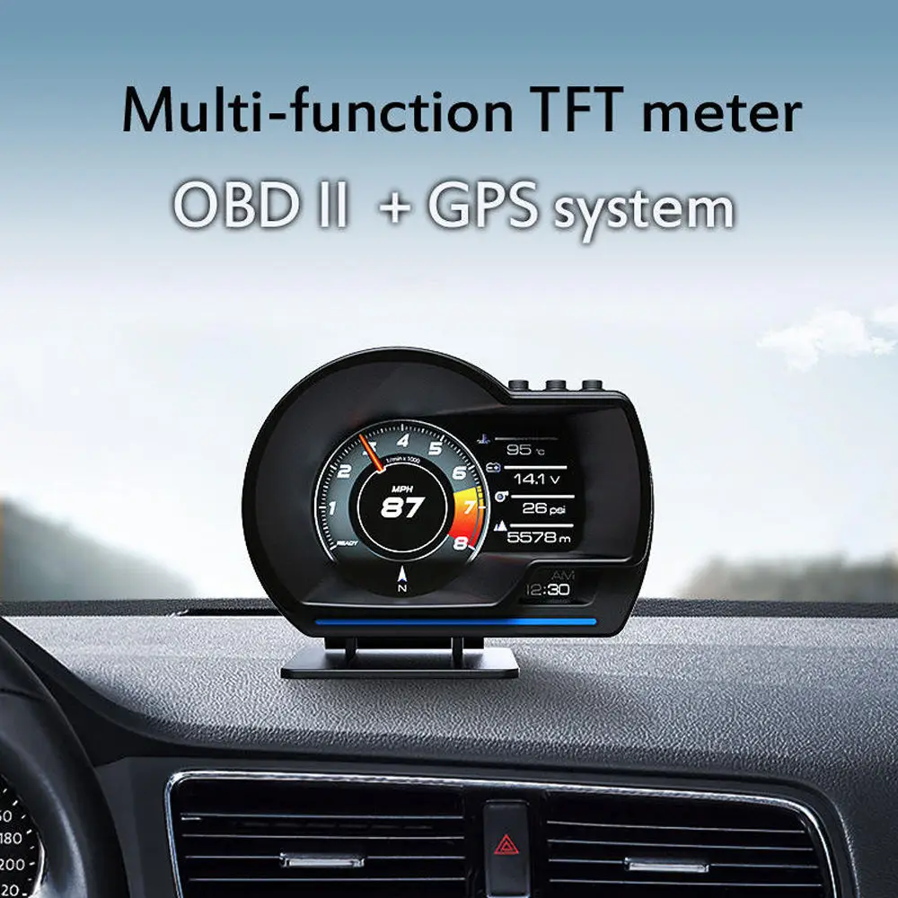 새로운 유니버설 OBD2 GPS 듀얼 시스템 미터 속도계 헤드업 디스플레이 P6 GPS HUD 다기능 LCD 계기판 디스플레이