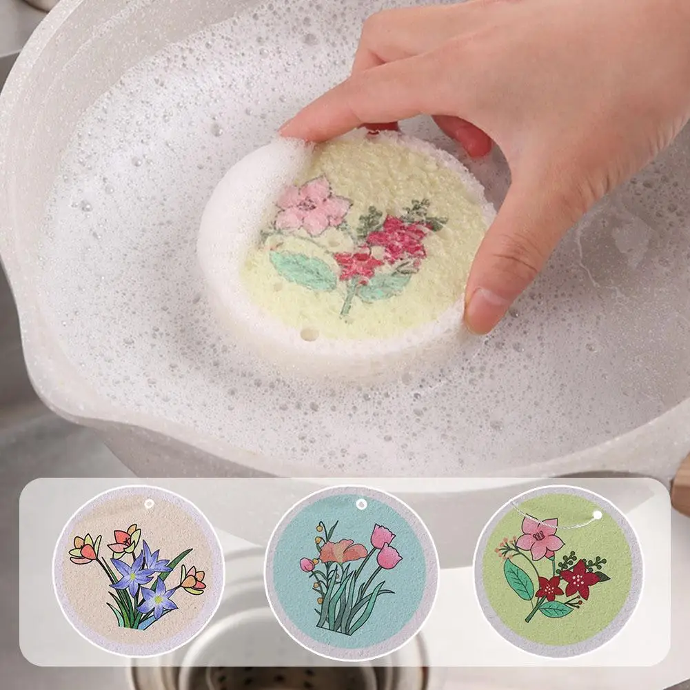 

Кухонная искусственная губка со шнурком для блюд, круглая мультяшная скраб-губка, сжатая Расширительная древесная целлюлоза T1U6