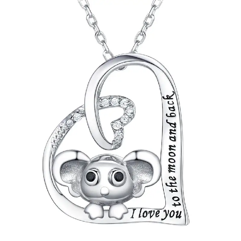 

Heart Charm Necklace 925 Sterling Silver "I Love You to the Moon and Back" Quote Pendant Cute Animal Koala Bear Necklaces