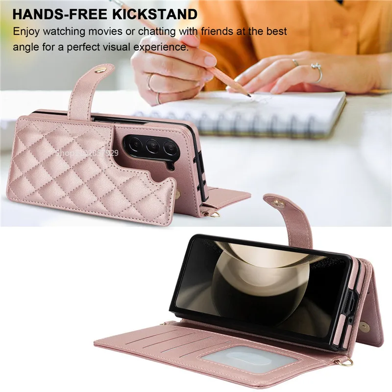 für Samsung Galaxy Z Fold 5 6 Fold 4 Z Fold 3 Hülle Luxus Kartensteckplatz Telefonhalter Leder Geldbörse Riemenabdeckung Crossbody Hüllen Etui_voghion.com