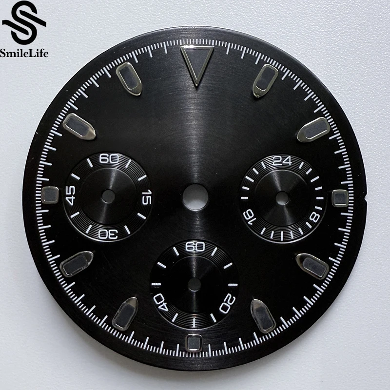 SmileLife 29.5mm VK63 Dial for Quartz Movement Chronograph Face 6 Hands Watch Parts Green Luminous Fit for 39mm Watch Cases