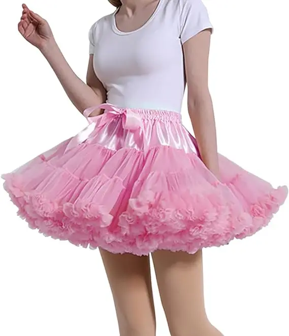 Women's Pink Petticoat Skirt Adult Puffy Tutu Skirt Layered Ballet Tulle Pettiskirts Dress Cosplay Costume Underskirt