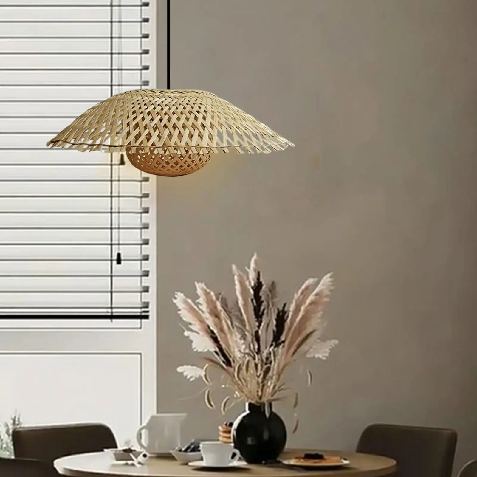 Bamboo Lamp Shade Handwoven Wicker Light Cover for Hotel Cafe Dining Room