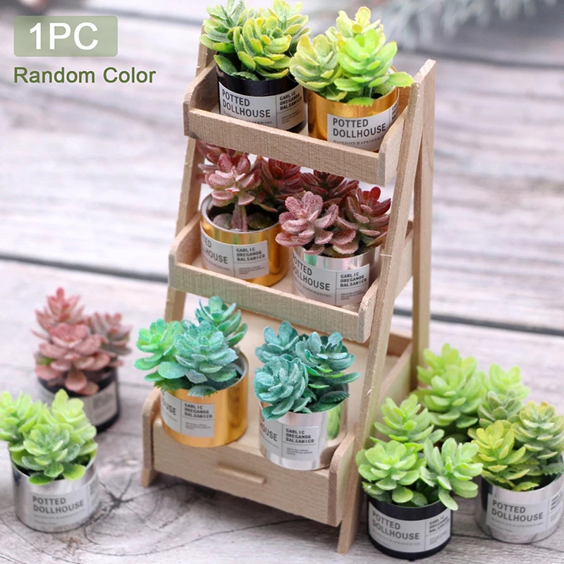 

1:12 Dollhouse Mini Succulent Plant Pot Doll House Furniture Simulation Potted Plants Home Decoration Random color