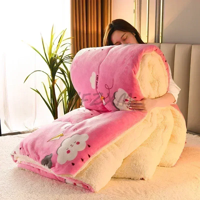 Plaid Super Thick Warm Blankets for Winter Autumn Milk Fleece Thicken Warmth Sleeping Blanket Soft Fluffy Comforter Quilt Duvet
