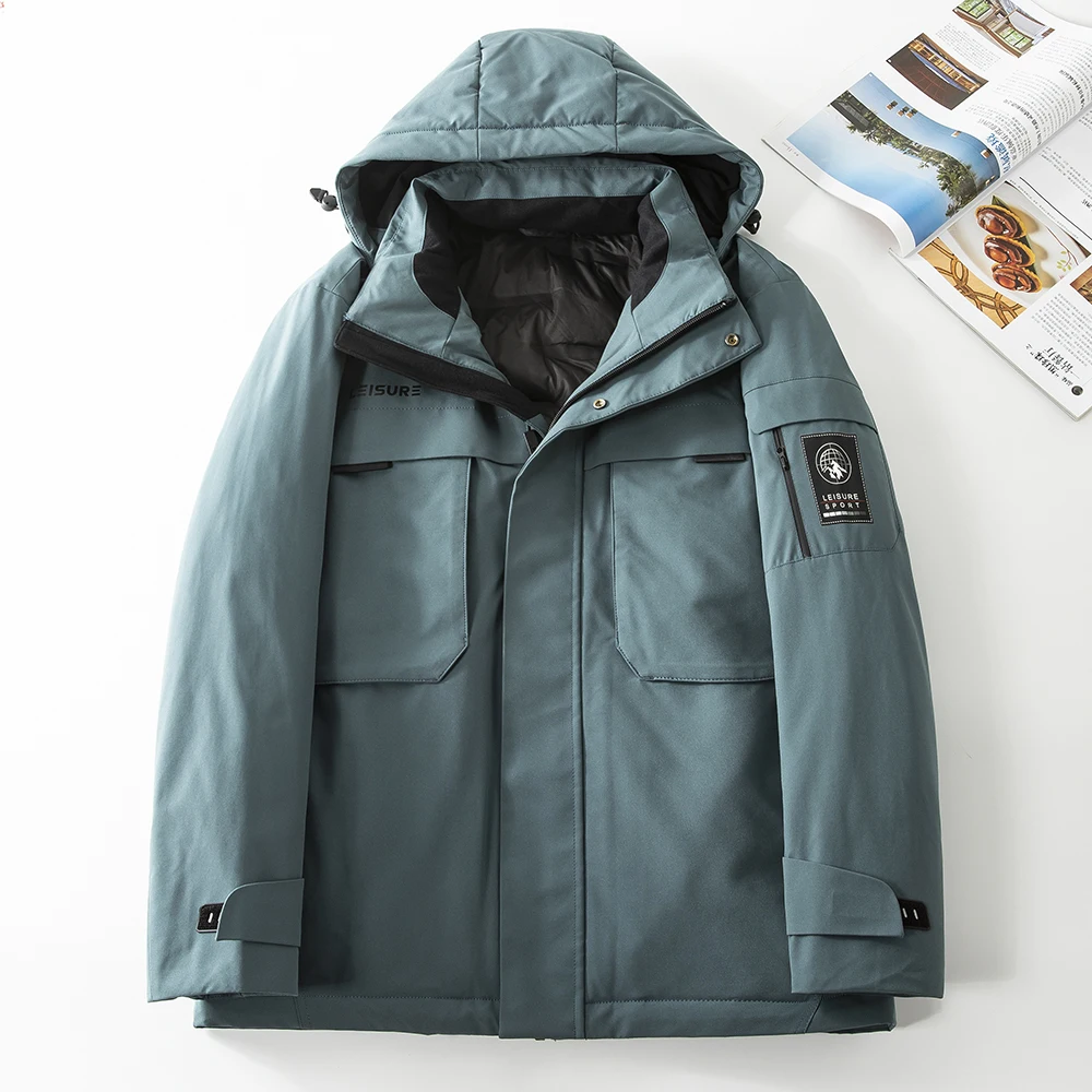 

2023 Men Winter Fashion Long Sleeve Hooded Down Jackets Men's Thick Warm Casual Outerwear Male White Duck Down Coats H466