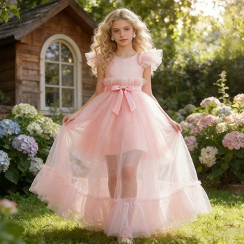 Summer Baptism Bridesmaids Girls Party Dresses Elegant Tulle Wedding Birthday Princess Prom Dress Girl First Communion Vestidos 1