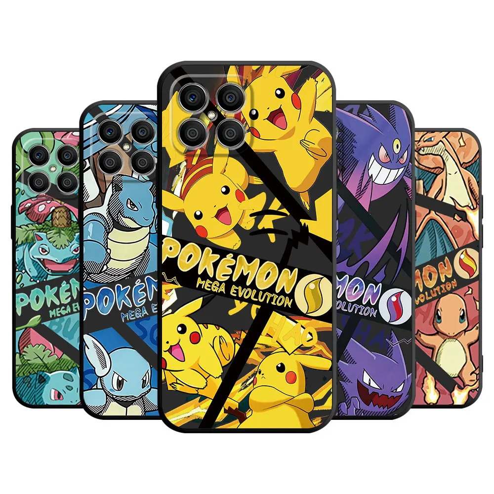 Pokemon Trend Pikachu Gengar Custodia Per Honor X8 X8A 90 X9A 8X 70 50 20 Magic5 Pro 9X P60 P50 P40 Pro Black Soft Phone Funda