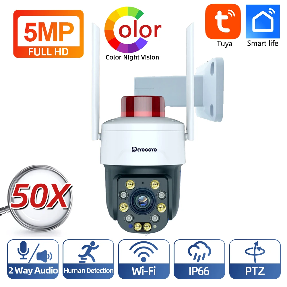 Tuya 5MP 50X 30X Zoom WiFi PTZ Security Camera Auto Tracking Outdoor Smart Life CCTV Surveillance Camera Color Night Vision 1
