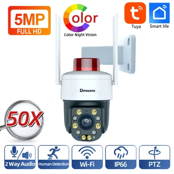 Tuya 5MP 50X 30X Zoom WiFi PTZ Security Camera Auto Tracking Outdoor Smart Life CCTV Surveillance Camera Color Night Vision 1