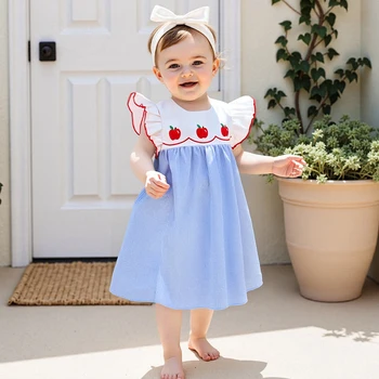 Adorable Toddler Girls Back to School Dress with Sweet Apple Print and Plaid Pattern Perfect for Casual Wear 3