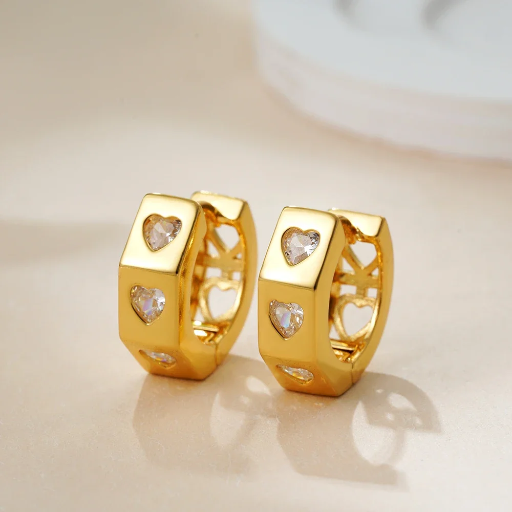 Fashion Love Heart Zircon Circle Round Hoop Earrings Women Geometric CZ Pearl Drop Earring Dainty Huggie Ear Jewerlry Wholesale