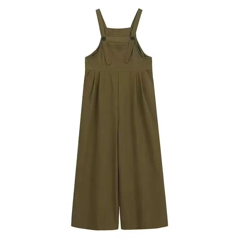 Women's French Haute Couture Straight Leg Slimming Wide Leg Jumpsuit with Shoulder Straps