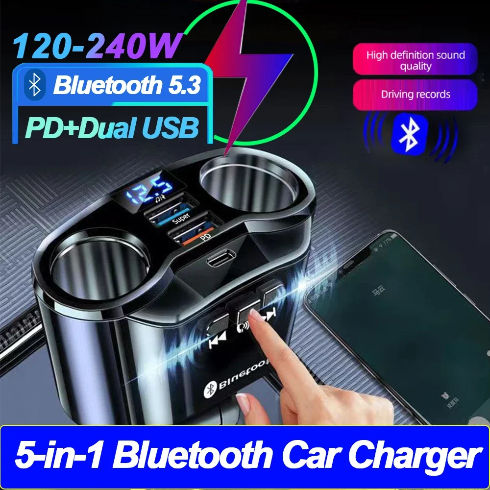 Car Cigarette Lighter Socket Splitter Charger PD QC3.0 Fast Charger Dual USB 4.8A Digital Display Power Adapter  For All Phone