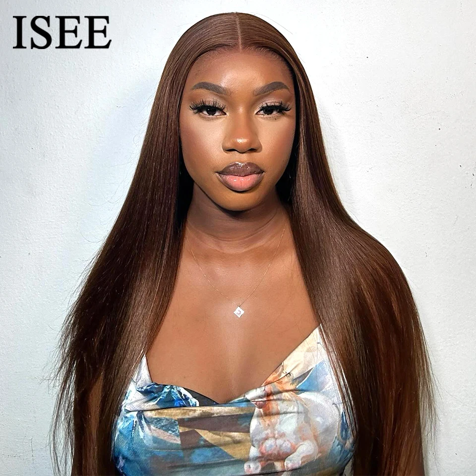 Chocolate Brown #4 Glueless Straight Wig Wear And Go Lace Front Wigs 4x4 Lace Closure Wigs For Women Ready To Go ISEE Hair