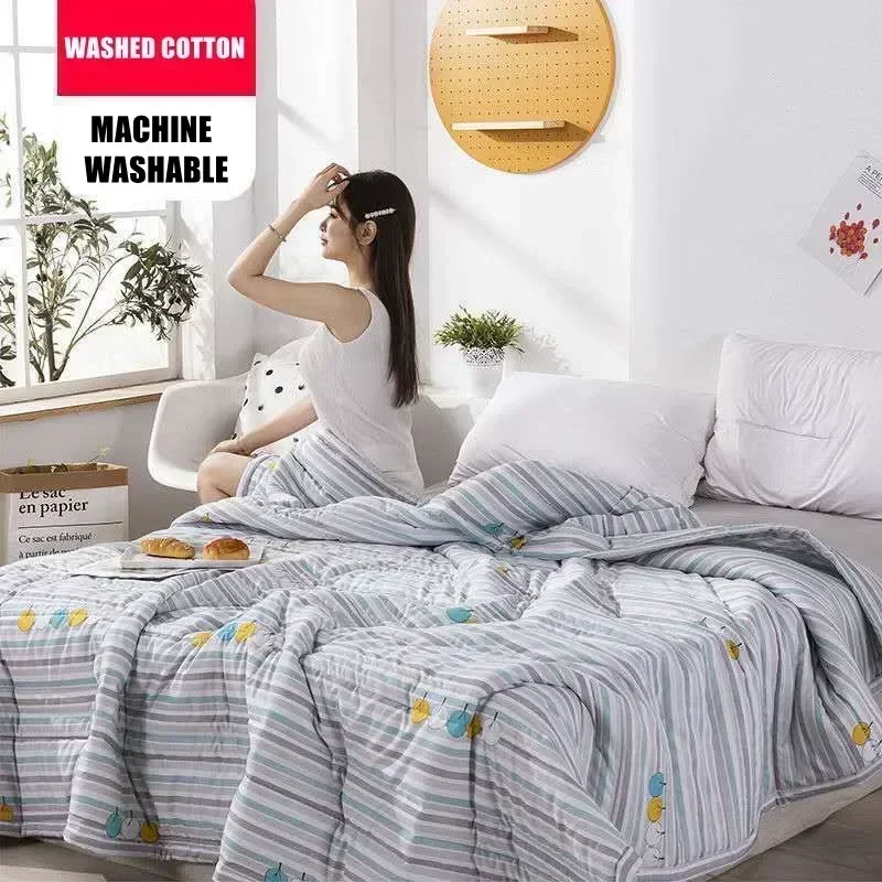 Double Duvet Washed Cotton Cooling Summer Blanket Machine Washable Couple Bed Quilt Thin Air-conditioning Comforter Bedspread