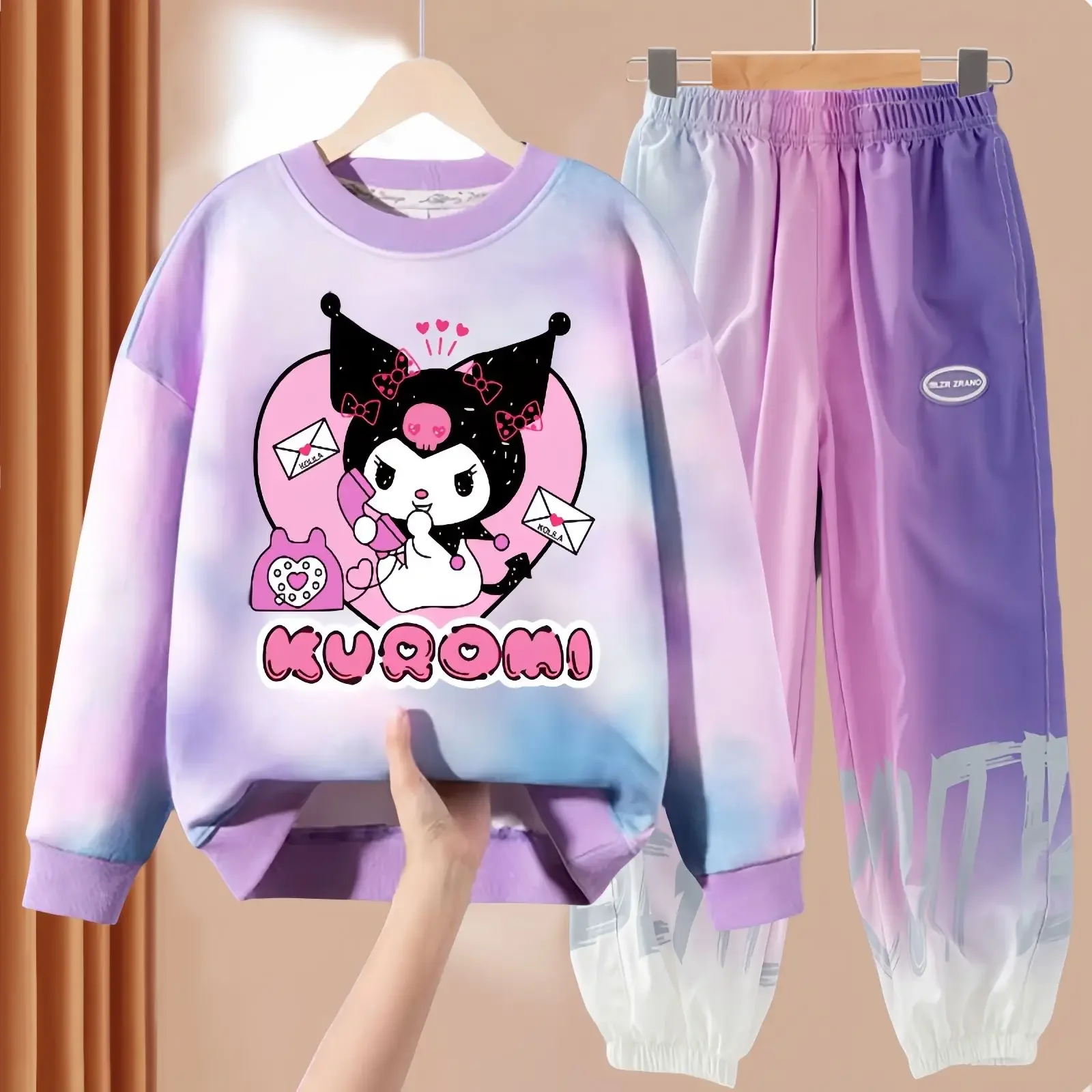 

Осенний детский спортивный костюм Sanrio Kawaii Мультфильм Kuromi модная повседневная толстовка спортивные брюки детский подарок на день рождения Одежда для девочек