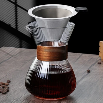 400ml Striped Glass Pot Pour-over Coffee Sharing Pot Simple Cold Drink Pot Coffee Utensils Tea Set Coffee Accessories 1