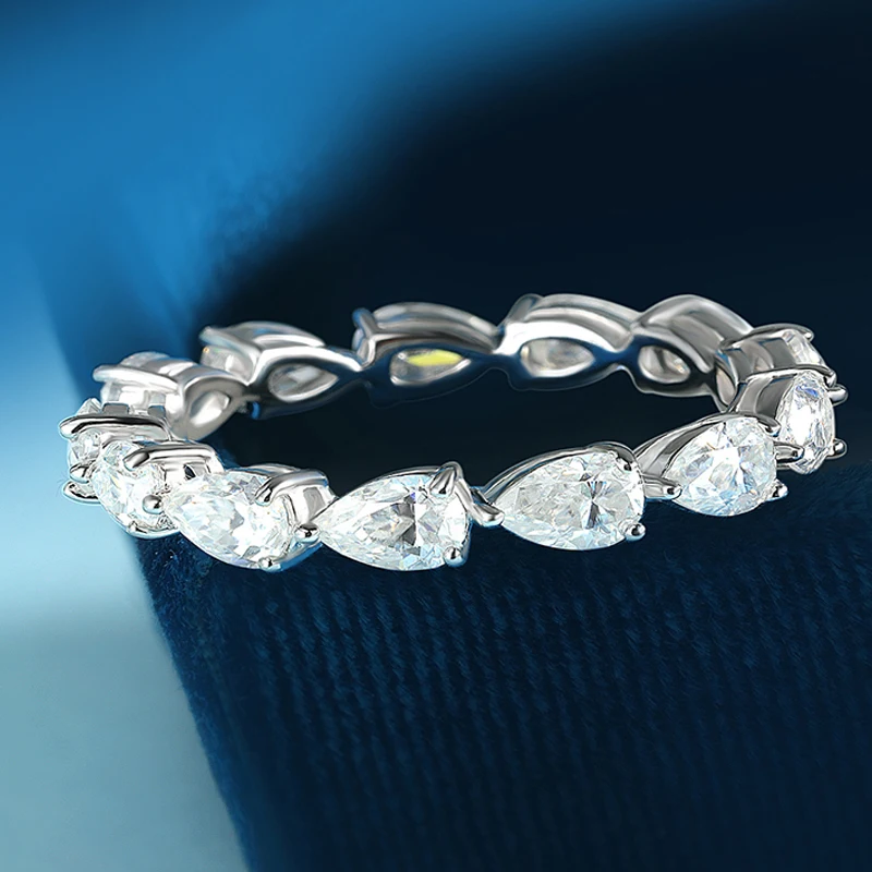 TFGLBU New 3*5mm Pear Cut Moissanite Diamond Eternity Band with Gra Certificate 925 Silver Stackable Wedding Rings for Women 4