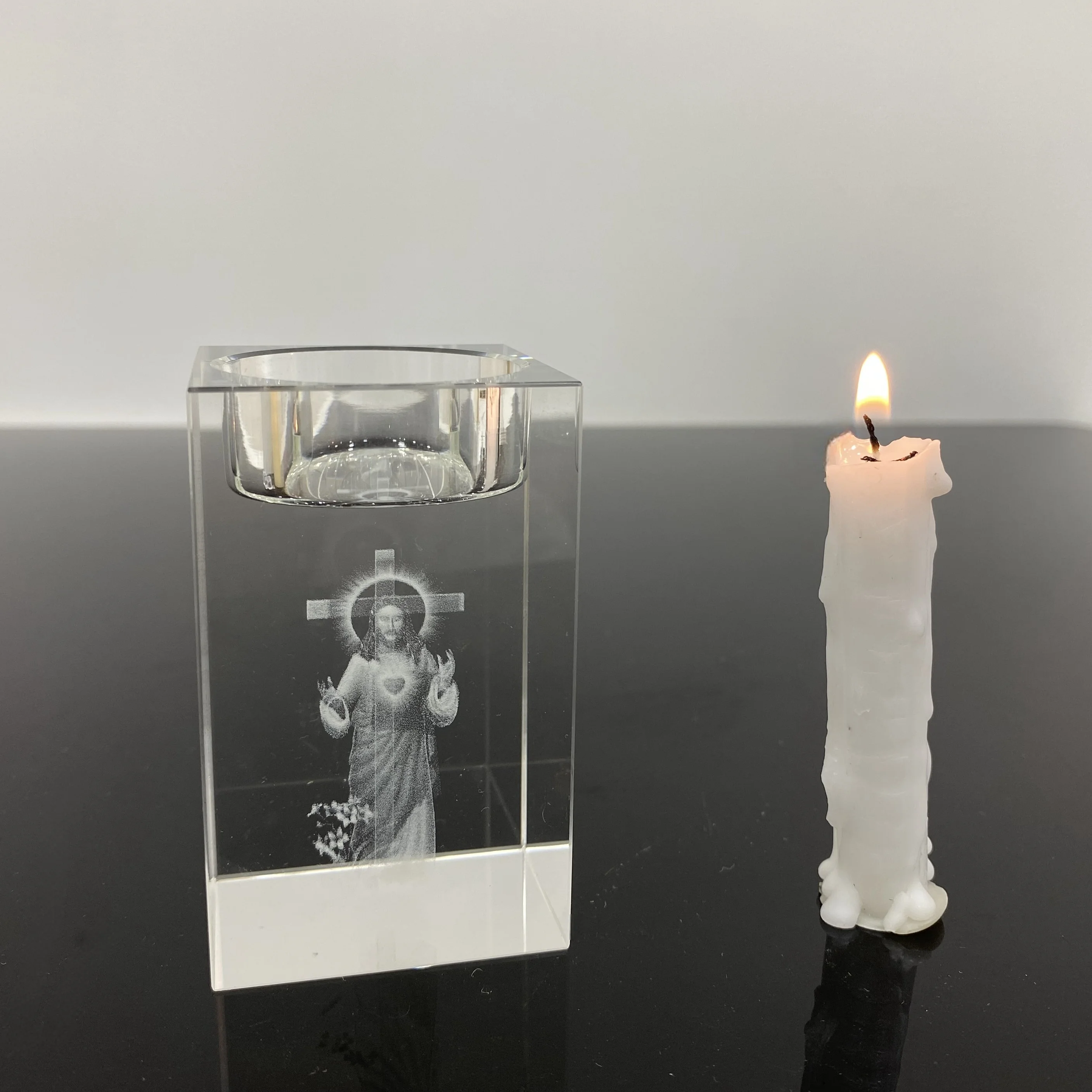 Nordic Crystal Glass Candlesticks Creative 3D Laser Engrave Cross Jesus Statue Mary Sculpture Altar Candle Holder Home Decor - Image 4