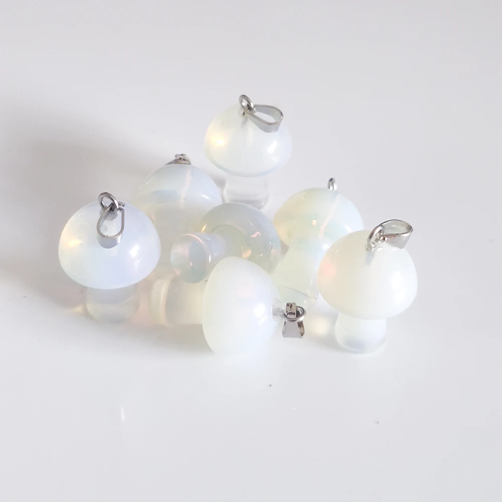 Natural Gem Stone Opal  Hand Carved 2cm Mushroom Pendant Charms DIY Necklaces Earrings