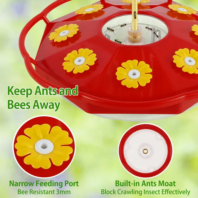 Hummingbird Feeder with 8 Feeding Hanging Bird Feeder Ant and Bee Proof Flower Shape Hummingbird Feeder for Garden Outdoor 5