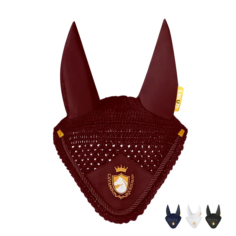 Cavassion High quality Navy Horse Ear Cover embrodery White color horse ear taking care mask black color equestrian equipment Cavassion High quality Navy Horse Ear Cover embrodery White color horse ear taking care mask black color equestrian equipment