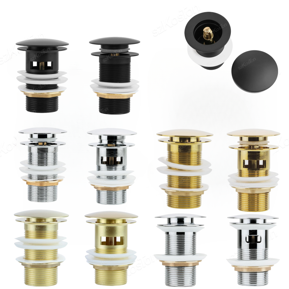 Gold Pop Up Drain Button Bathroom Sink Plug Drainer Siphon Waste Stopper Wash Basin Faucet Accessory Washbasin Pipe Black